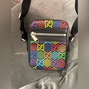 GUCCI rainbow GG Psychedelic Supreme Canvas black leather crossbody